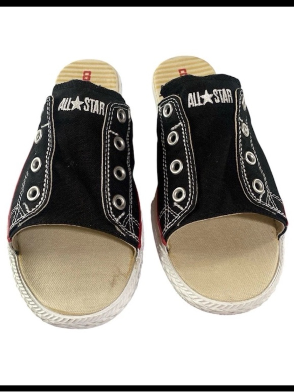 Vintage Converse All Star Cut Away Black Slides Sandals Shoes Women 11 Men 9 - Picture 2 of 9